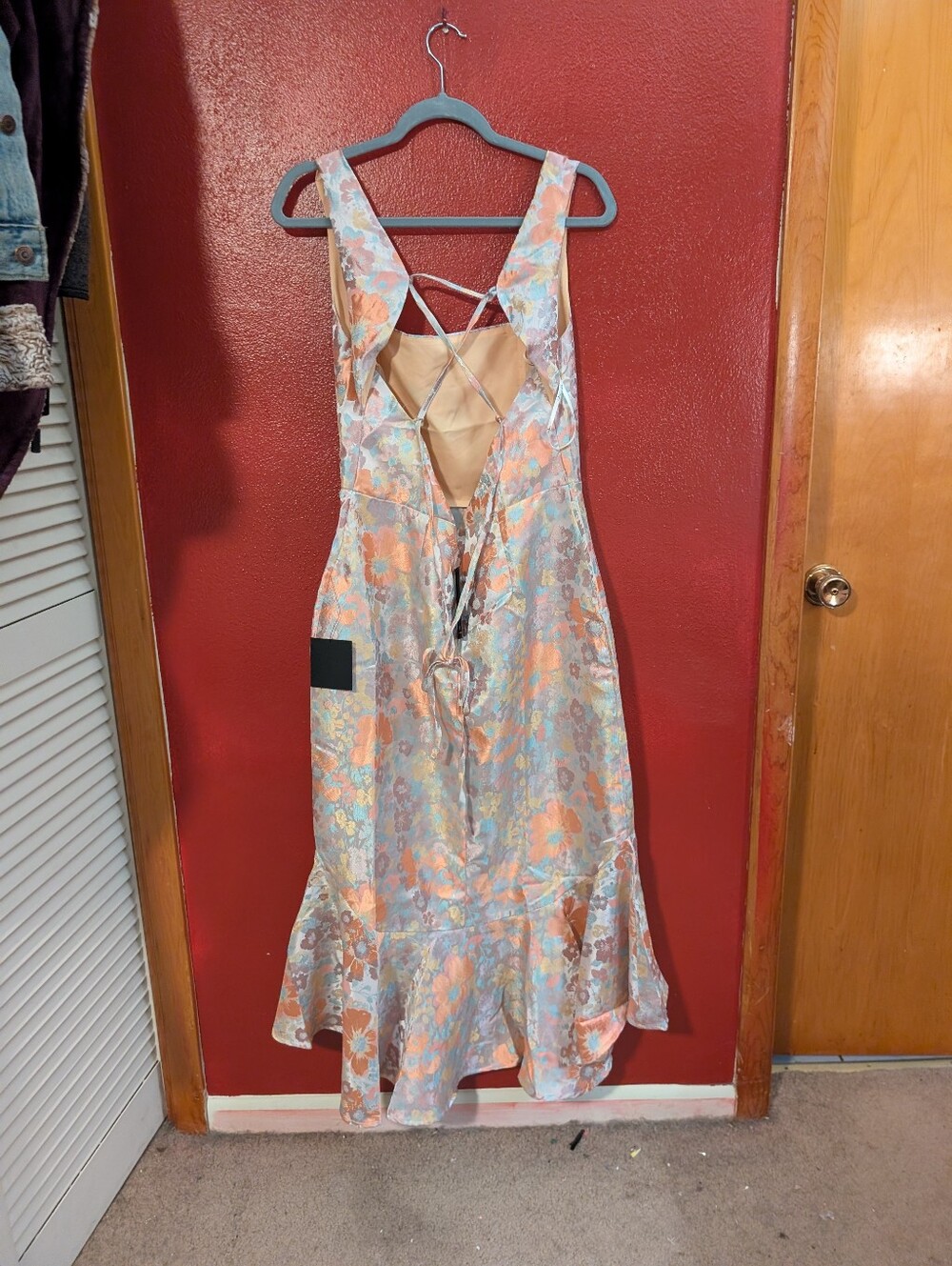 Lulu's Pastel Floral Satin Mermaid Dress in Pink and Peach - Picture 5 of 6